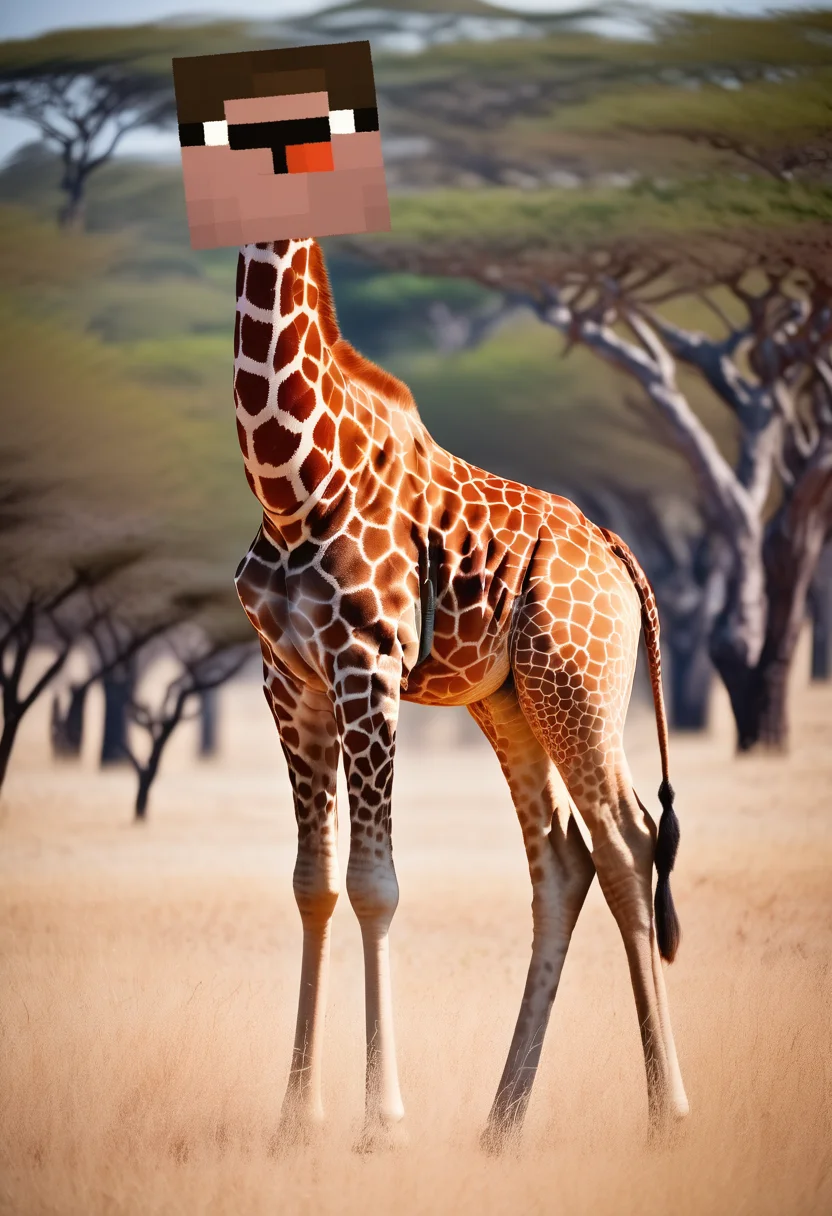a giraffe in a savannah, square head<lora:sendnoobs-sdxl-adam-e:1>