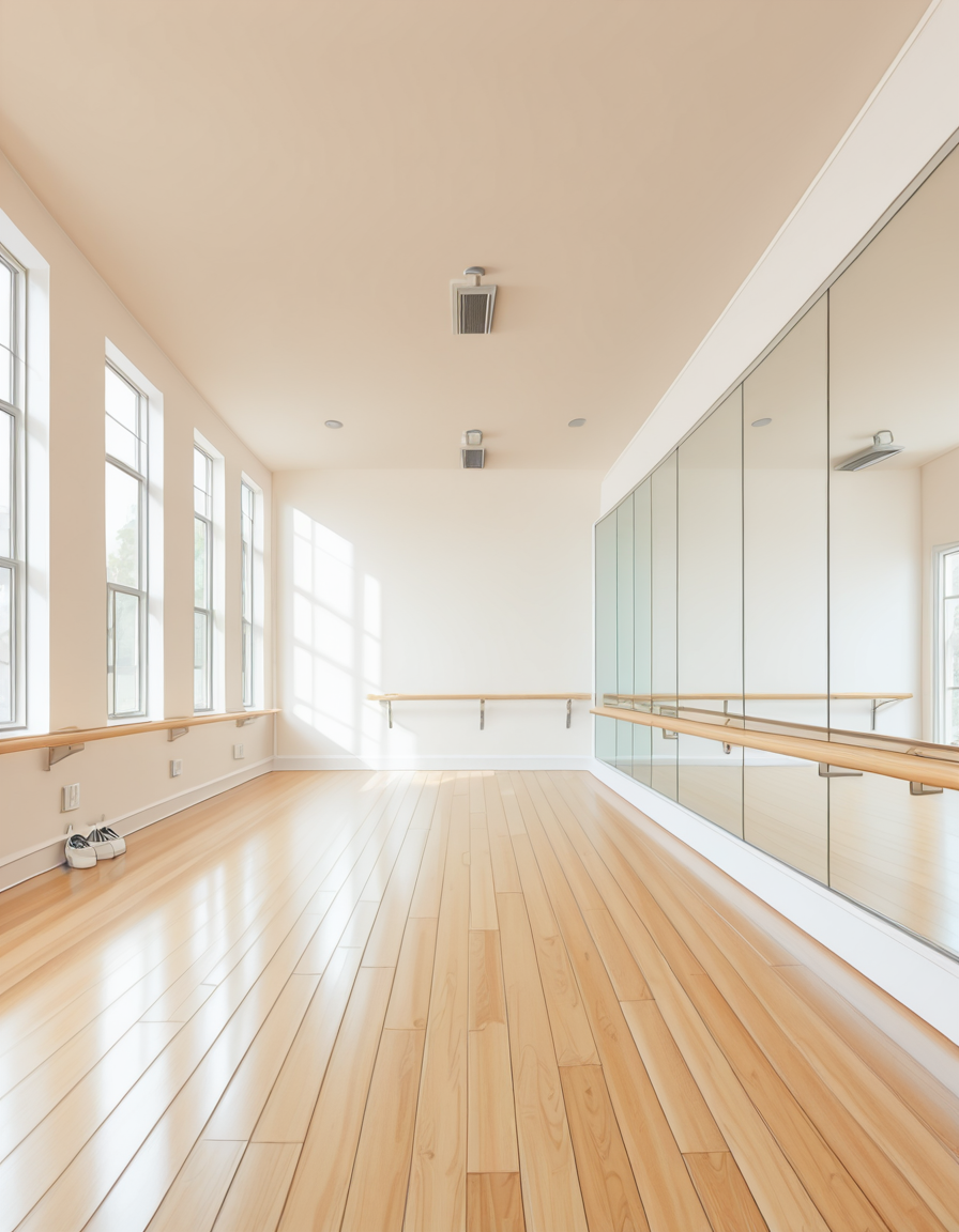 A spacious ballet training room bathed in soft natural light. The room features a polished wooden floor that reflects the glow from large, tall windows with white curtains gently draped to the sides. Wooden barres run along the mirrored walls, which create a sense of depth and elegance. The mirrors are spotless, reflecting the serene ambiance of the space. The ceiling is adorned with delicate molding, and soft, warm lighting fixtures provide additional illumination. In the corner, a neatly arranged stack of pink and beige ballet slippers, along with a few rolled-up yoga mats, adds a touch of authenticity. The atmosphere is tranquil, airy, and inspiring, evoking a sense of discipline and grace.
<lora:SDXLFaeTastic2400:0.4> <lora:extremely_detailed:0.4> extremely detailed, <lora:b4ll3t_tr41n1ng_r00m-ill:1>,b4ll3t tr41n1ng r00m, Masterpiece,best quality,hi res,8k,hi res,8k,award winning,(sharp focus, intricate, highly detailed),