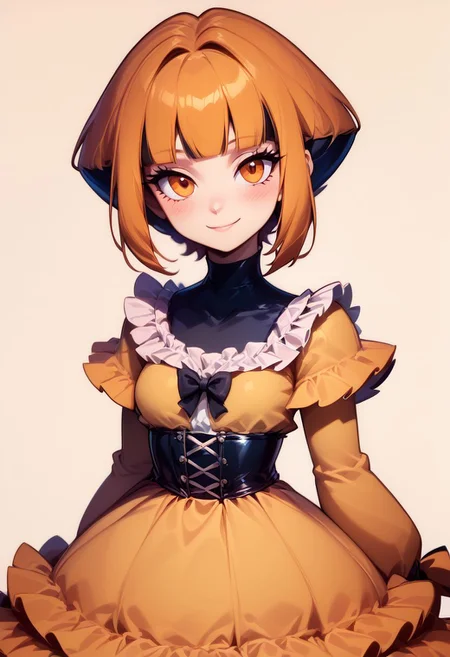 score_9, score_8_up, score_8, medium breasts, (curvy), cute, eyelashes,     
BREAK,
zzGardenia, orange eyes,
BREAK,
 closed mouth, alternate costume, smile, looking at viewer, blush, 
zzLFashion, frilled dress, frills, bow, dress, 
zPDXL,