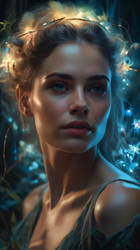 close-up, portrait, (masterpiece), 8k, UHD, RGB, HDR, best quality, digital art, cinematic quality, cinematic, portrait, art, realistic art,
Girl portrait, a painting of a woman Pencil Sketches by Albert Eckhout enchanting, Ultra detailed illustration of a person lost in a magical world of wonders, glowy, bioluminescent flora, incredibly detailed, pastel colors, handpainted strokes, visible strokes, oil paint, art by Mschiffer, night, bioluminescence Anna Razumovskaya, Gabriele Del Otto, Luis Royo, Frank Frazetta, Fabian Perez,