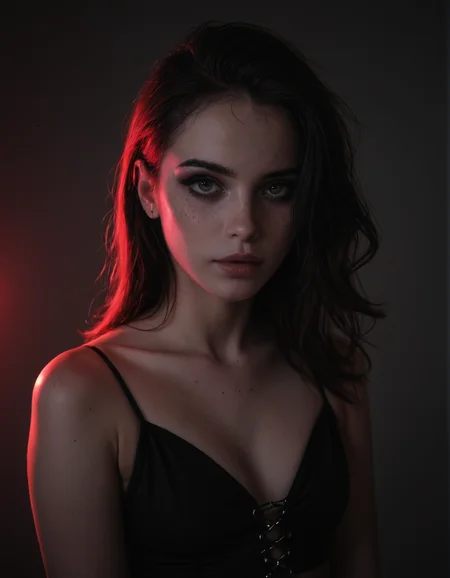 score_9, score_8_up, score_7_up, 1girl, goth, pale skin, (freckles:0.6), (dramatic lighting:0.8), neon lighting, rembrandt lighting, noir, pinup, portrait