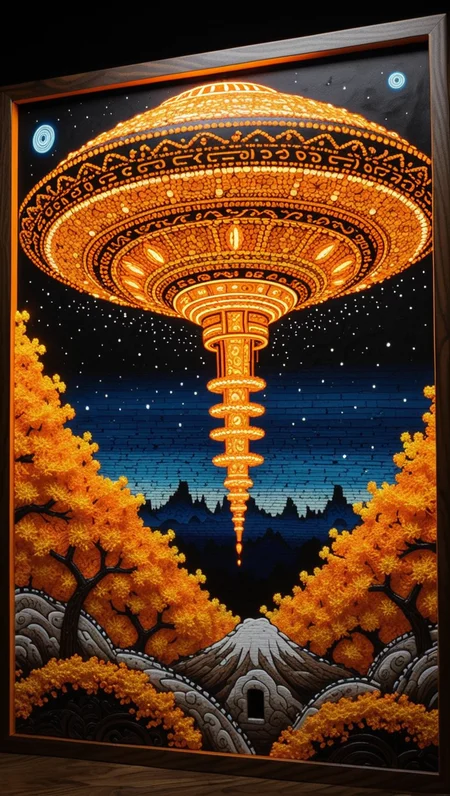 (epic:1.2), trending on artstation, (high quality:1.2), (masterpiece:1.2), high details, incredibly absurdres, colorful), (Huichol Art:1.24), (Magical Realism:1.25), (tile:1.24), (wood burning:1.21), (Astrophotography:1.12) (lower_angle:1.17) ,, (object: (primrose field illusion:1.19) (Ufo:1.21)) (mood: (Passionate:1.27), heated look, flushed face, quickened breath) , (color scheme:(orange theme:1.24),(monochrome,spot color:1.17)), (location:(izakaya:1.31))