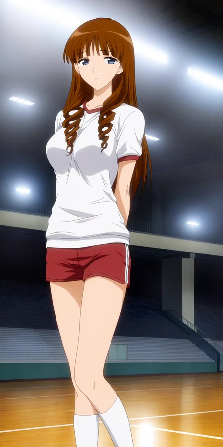 <lora:Anegasaki:1>,anegasaki,brown hair,long hair,blue eyes,drill hair,gym uniform, socks,rred shorts,, masterpiece,best quality,cinematic lighting,amazing quality,very aesthetic,absurdres,best quality,4k,upscale