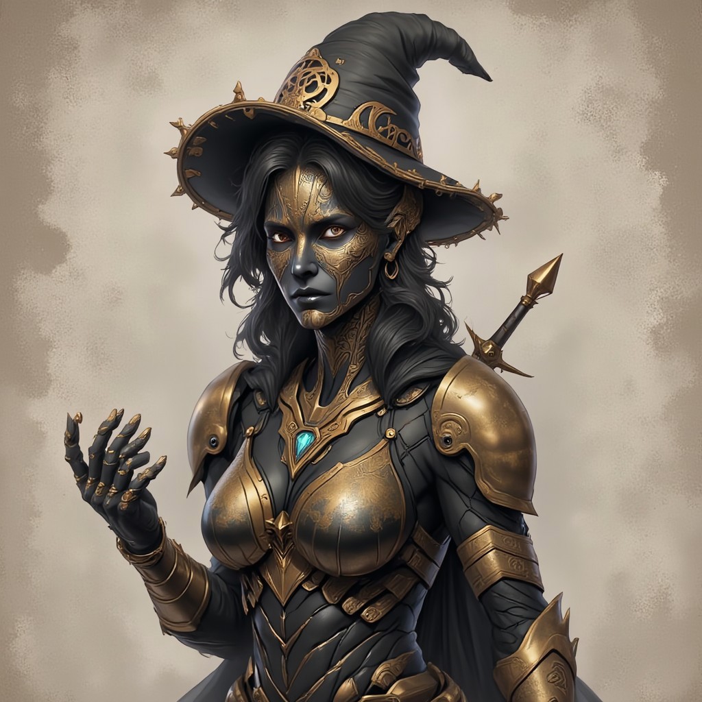 blk&gold, black_&_gold, 1girl, hat, armor, 1girl, puffy sleeves, sketch, textured background, plague doctor, mask, detailed mask, weapon, sword, hat, armor, 1girl, puffy sleeves,
