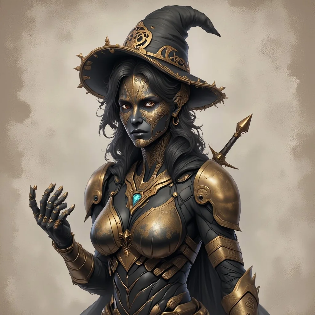 blk&gold, black_&_gold, 1girl, hat, armor, 1girl, puffy sleeves, sketch, textured background, plague doctor, mask, detailed mask, weapon, sword, hat, armor, 1girl, puffy sleeves,