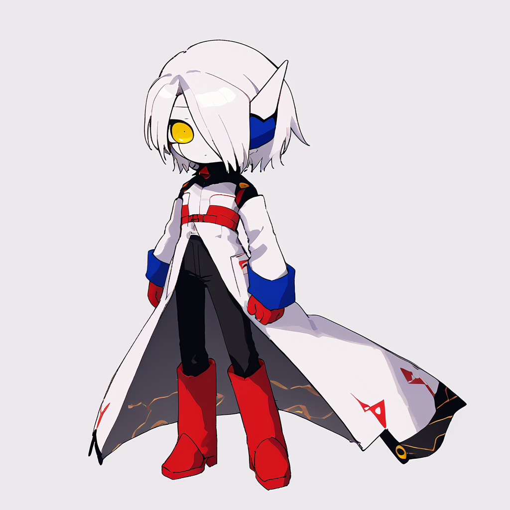 <lora:tochiko0214:1.5> solo
<lora:hrhgijinka:1> hrhgijinka, white hair, short hair, android, hair over one eye, black visor, yellow eyes, white skin, colored skin, gloves, red gloves, white jacket, long sleeves, red boots, black pants