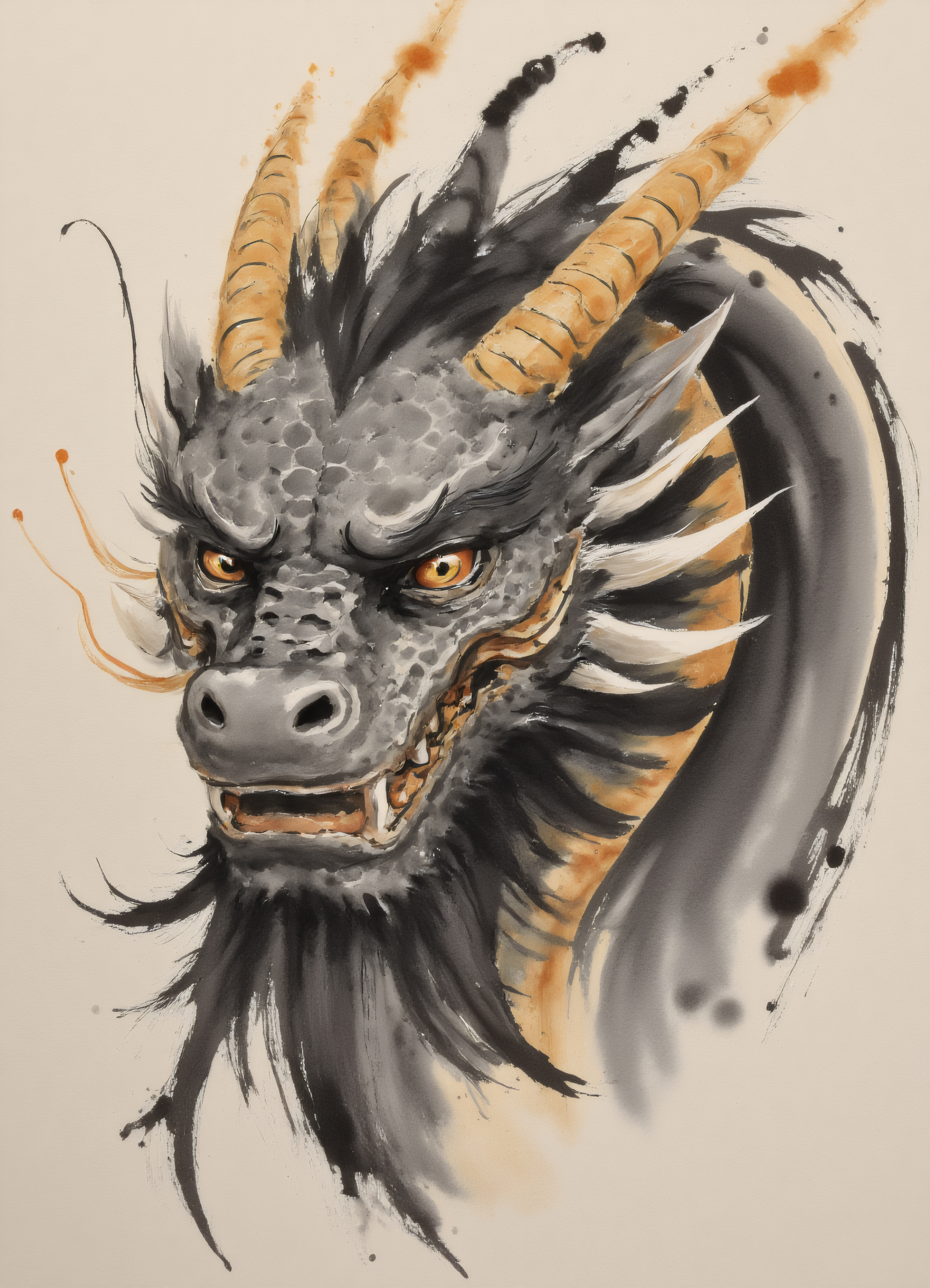 zydInk, Chinese dragon, golden eyes, dark skin, looking at viewer, scales