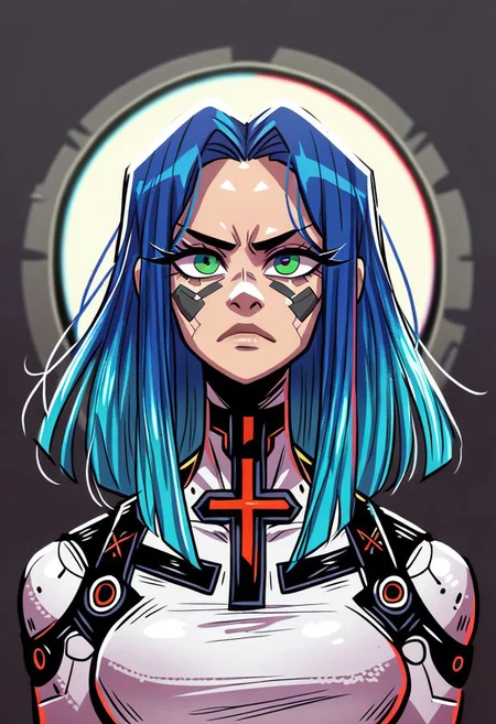 <lora:OC_Rae_Character_LoRA_PonyXL:1>
score_9, score_8_up, score_7_up, score_6_up, 1girl, BREAK,
Ra3lyn, Cyberpunk Style, masterpiece, best quality, good quality, very aesthetic, absurdres, newest, 8K, depth of field, half-face demon, focused subject, portrait, dynamic angle, action shot, 1girl, solo, medium hair, split hair, split-color hair, two tone hair, blue hair, red hair, (low-tied_long_hair), front locks, twin locks, front locks, white clothing, looking at viewer, fierce look, organic, the cyborg is very sinister and dangerous, cross_draw, glowing katana, thermal katana, sword_draw, iaido, one_hand_on_sheath, unsheathing, duality, light and shadow, dark and bright
in the style of cksc, zPDXL <lora:PonyXL_Teelokay_Style_LoRA:0.8>