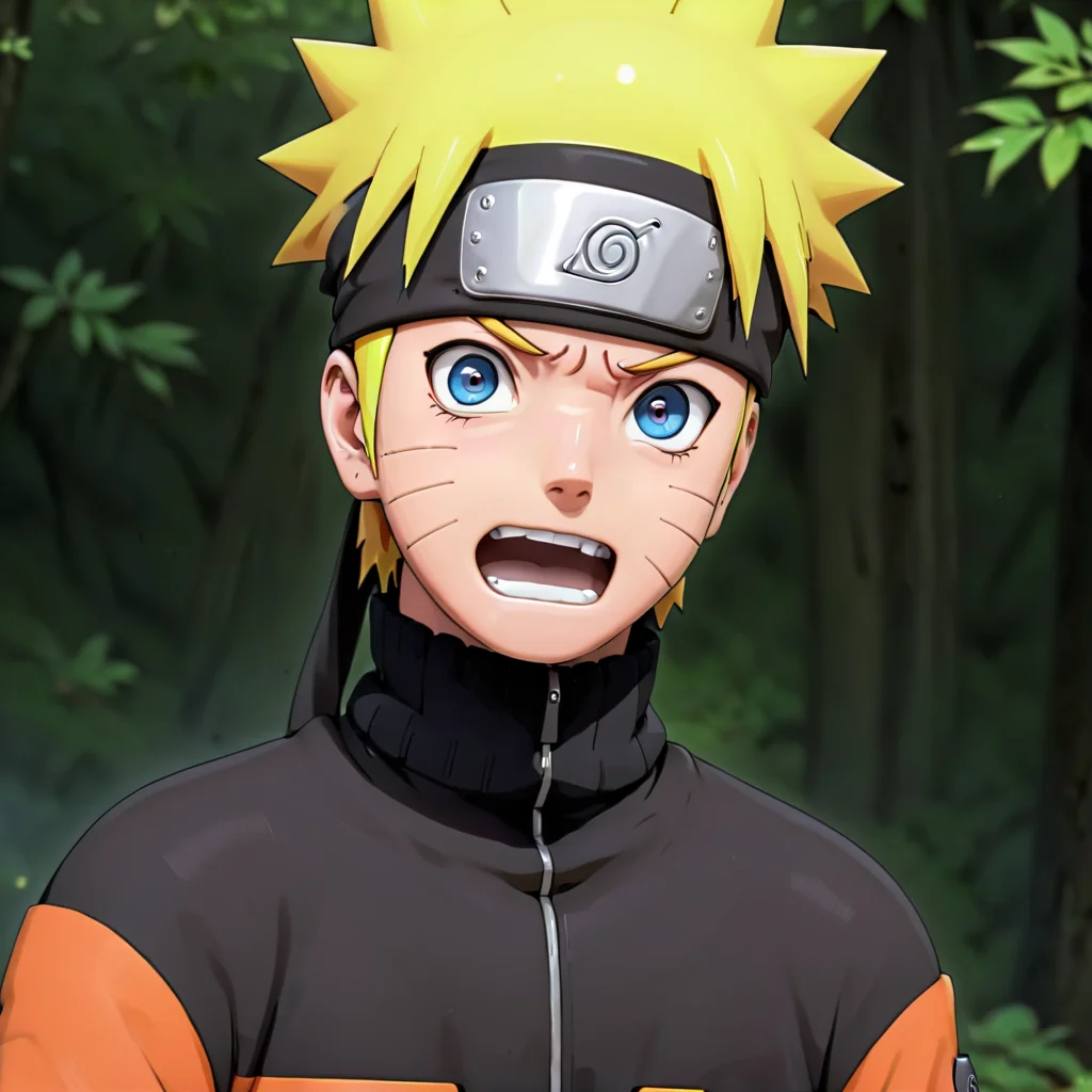 naruto with a surprised look on his face, <lora:narutov2:0.8>, confused, black clothes