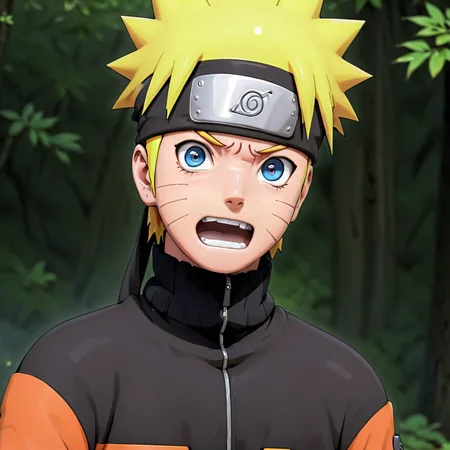 naruto with a surprised look on his face,  <lora:narutov2:0.8>, confused, black clothes