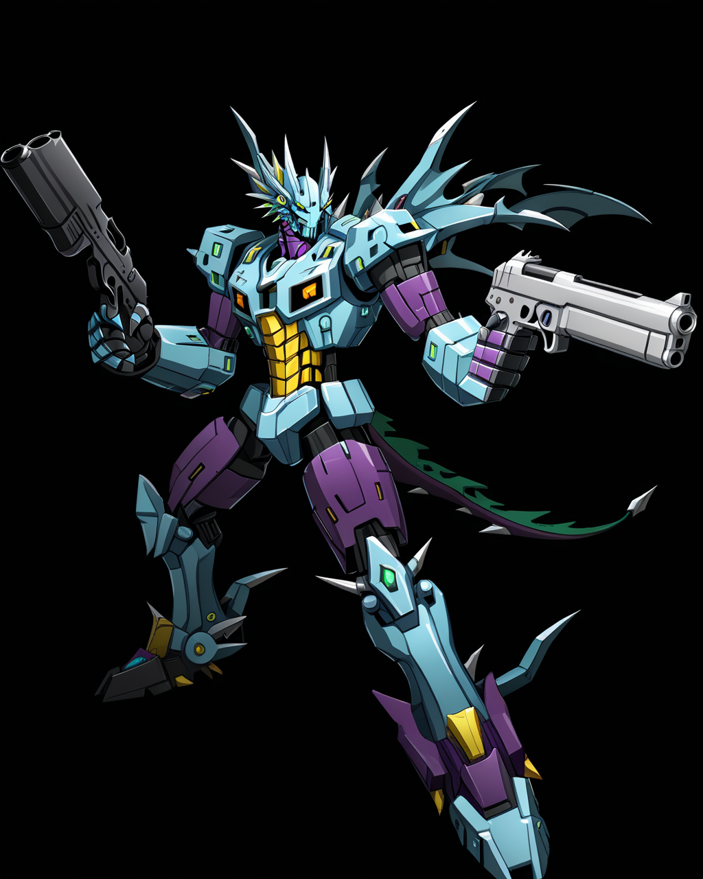 full body,a robot dragon man holding a gun,simple background,black background,art by ncrender, <lora:NCRenderV3:1>