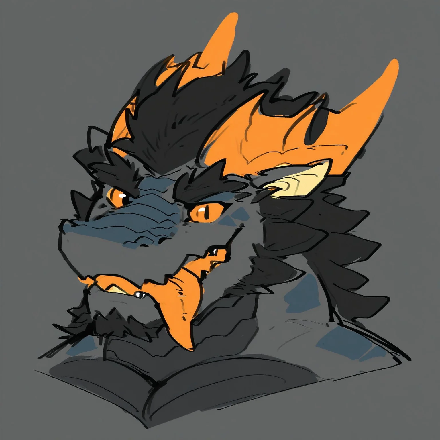 safe_pos, zPDXL3,rating_explicit, source_furry, digital media \(artwork\), masterpiece, high quality, best quality,BREAK, solo, furry male, (dragon), eyes, dragon horns, sketch, black body, orange eyes, dragon boy, orange tongue, facial hair, glowing, orange horns, upper body, pecs, looking at viewer, scales