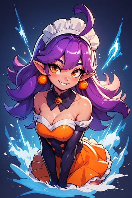 score_9, score_8_up, score_8, medium breasts, (curvy), cute, eyelashes, BREAK, , StardustPumpkinsCitronOC, solo, long purple hair, orange eyes, ahoge, pointy ears, orange dress, elbow gloves, bare shoulders, maid headdress, jewelry, earrings, <lora:StardustPumpkins_CitronOC_PDXL_v1:0.8>, , BREAK, embedding:zPDXL, Expressiveh, ,,, <lora:EnergyCAT:1.0>, solo, smile, looking at viewer, aura, blue sky, ,,, <lora:SDXLFaeTastic2400:0.5>, <lora:Expressive_H-000001:0.4>,