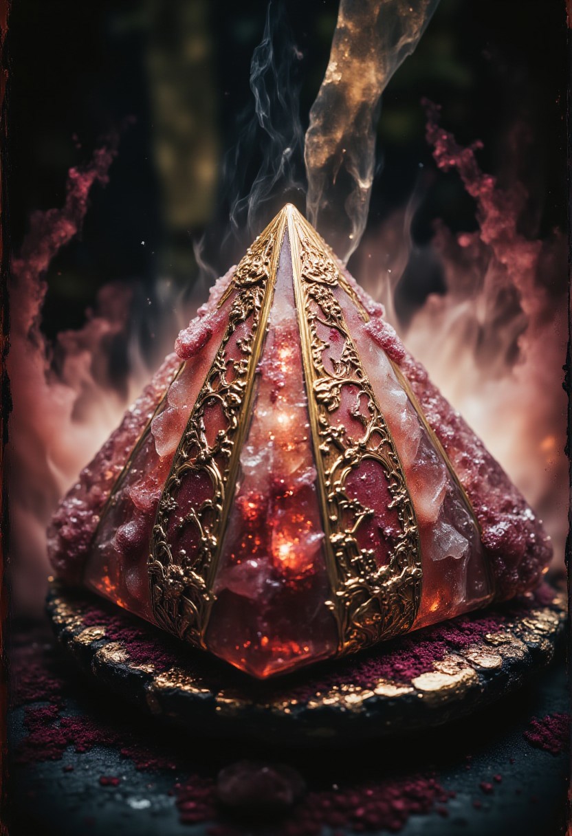 rear angle of a Soft wabi-sabi Crystal pyramid, in focus, Bugcore, Colorless and Maroon dust particles, deep rich colors, rich vivid colors, perfect symmetry, epic atmosphere, great composition, perfect composition, highly detail, surreal, enchanted, beautiful, complimentary colors, beautiful elegant
detailmaximizer, midjourneyv6.1, bronze object, secretlab