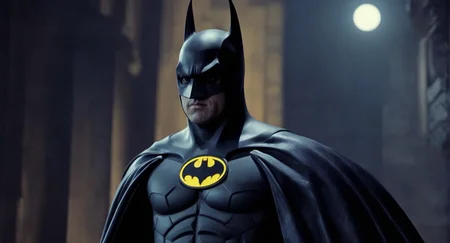 concept art of Cinematic Film stock footage in (arri alexa style) Kodak film print, <lora:batman 1989:1> batman 1989 a man in a batman costume poses for a picture, digital artwork, illustrative, painterly, matte painting, highly detailed