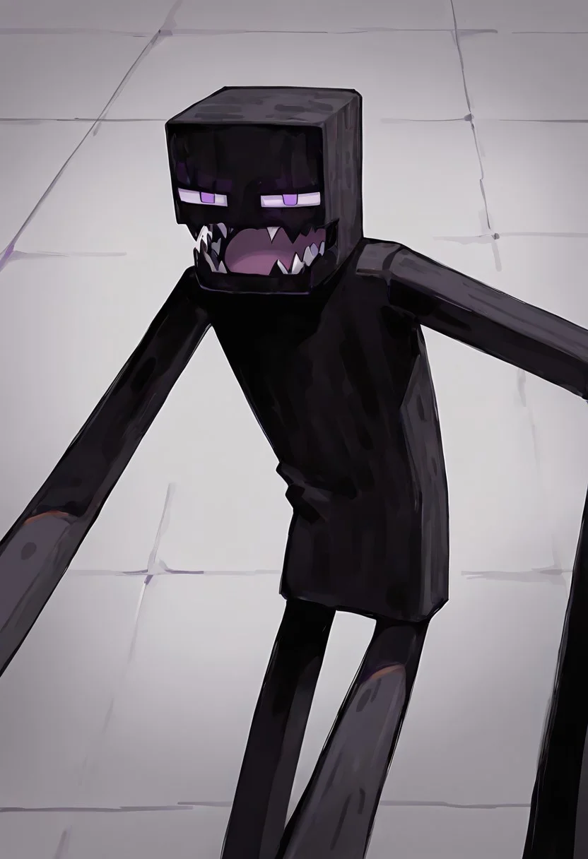 masterpiece, best quality, amazing quality, very aesthetic, absurdres, newest, , detailed background, 
klskx
enderman, no humans, purple eyes, rectangle eyes, , solo, male focus, black skin, no mouth, square head, square body, black head , pokemon (creature), 
sharp mouth, open mouth, big jaw, spare jaw, unhinged jaw, wide jaw, no teeth, sharp mouth