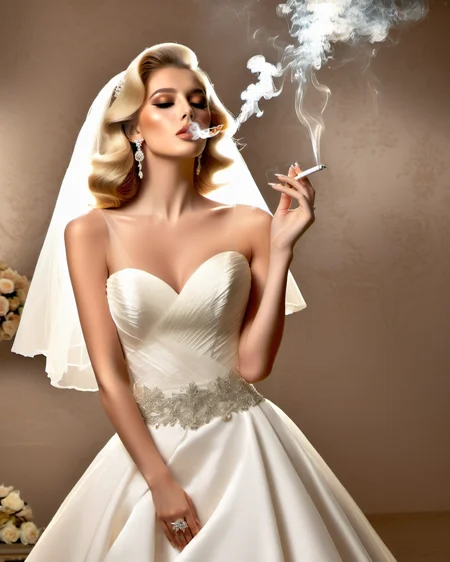 1girl, alluring, makeup, realistic, narrow waist, wedding dress, blonde hair
<lora:Smoking_Babes_XL_V2:0.6>
smoking