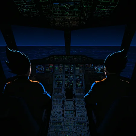 anime coloring,
<lora:[Concept - IL] A380 Cockpit (R2E10):1> a380cockpit, 
navigation display, overhead panel, thrust lever, wide shot, empty seats, 
from behind, goku, vegeta, 2boys, night,