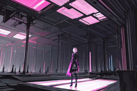 highly insanely detailed, masterpiece, top quality, best quality, highres, 4k, 8k, RAW photo, (very aesthetic, beautiful and aesthetic),
tsutomu nihei,nihei_tsutomu,blame!,blame gakuen!,abara,TNstyle,sidonia_no_kishi,(city ruins,tower,tunnel,stairs),ventilation fan,ventilation shaft,toha heavy industries,lantern,fog,foggy,steam,machinery,light particles,bones,buildings,gauna,gauna mech,open space,vast scenery,perspective,science fiction,
<lora:blameLora_v10:0.8>,
(1girl:1.3),
solo focus,
(pure magenta background,transparent background:1.2),âââ