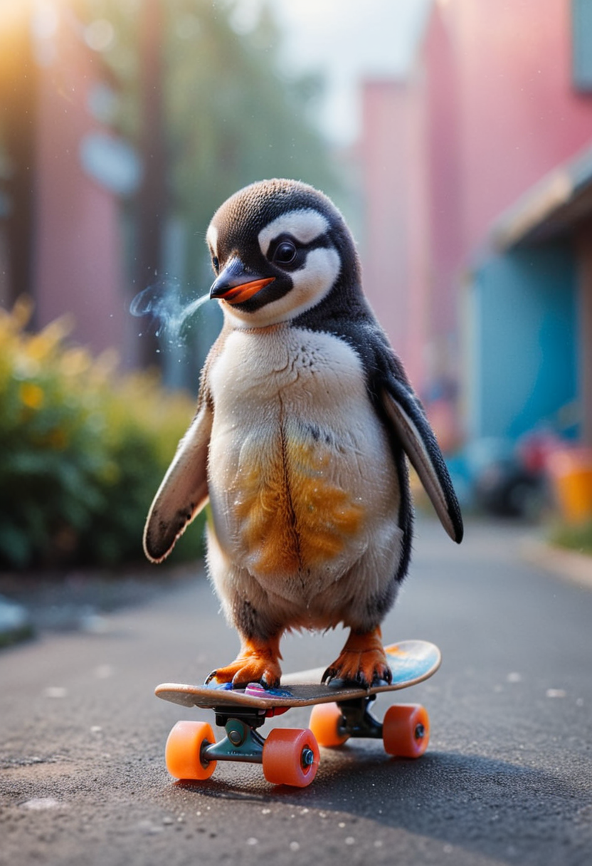 <lora:RMSDXL_Enhance:1> <lora:RMSDXL_Darkness_Cinema:1> <lora:RMSDXL_Creative:2> Real estate photography style, Adorable Character of cinematic photo photorealistic colorful microscopy shot Tilt-shift photo of a cute penguin wearing smoking is riding skateboard, transformed, tilt-shift (subsurface scattering, soft-body physics, cloth physics) colorful pollen clouds, shimmering dust, ((optical dirty lens, aesthetic lens effects, chromatic aberration)) . 35mm photograph, film, bokeh, professional, 4k, highly detailed, adorable character, Professional, inviting, well-lit, high-resolution, property-focused, commercial, highly detailed, undefined <lora:RMSDXL_Enhance:1> <lora:RMSDXL_Darkness_Cinema:1> <lora:RMSDXL_Creative:2>