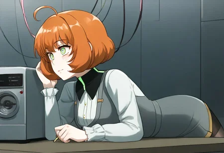 Penny being brainwashed by a machine,
score_9, source anime, lewd, 1girl, solo,
mind control, hypnotized, brainwashing machine, mind control machine, (wires attached to head, metal forehead band), scifi sweatband, cables attached to headband, wires,
laying on table, side view, (laying flat on back), upper body focus, on back,
Penny Polendina, short hair, gorget, grey dress, short dress, pencil skirt, neon trim, gold trim, white blouse, long sleeves, black thighhighs, pink bow,
