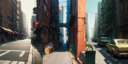 highly insanely detailed, masterpiece, top quality, best quality, highres, 4k, 8k, RAW photo, (very aesthetic, beautiful and aesthetic), bebop cityscape, buildings, radiator, ait conditioning, cardboard box, trash, street, car, <lora:bebopv01:0.3>, 
__lazy-wildcards/dataset/background-color__âââ
