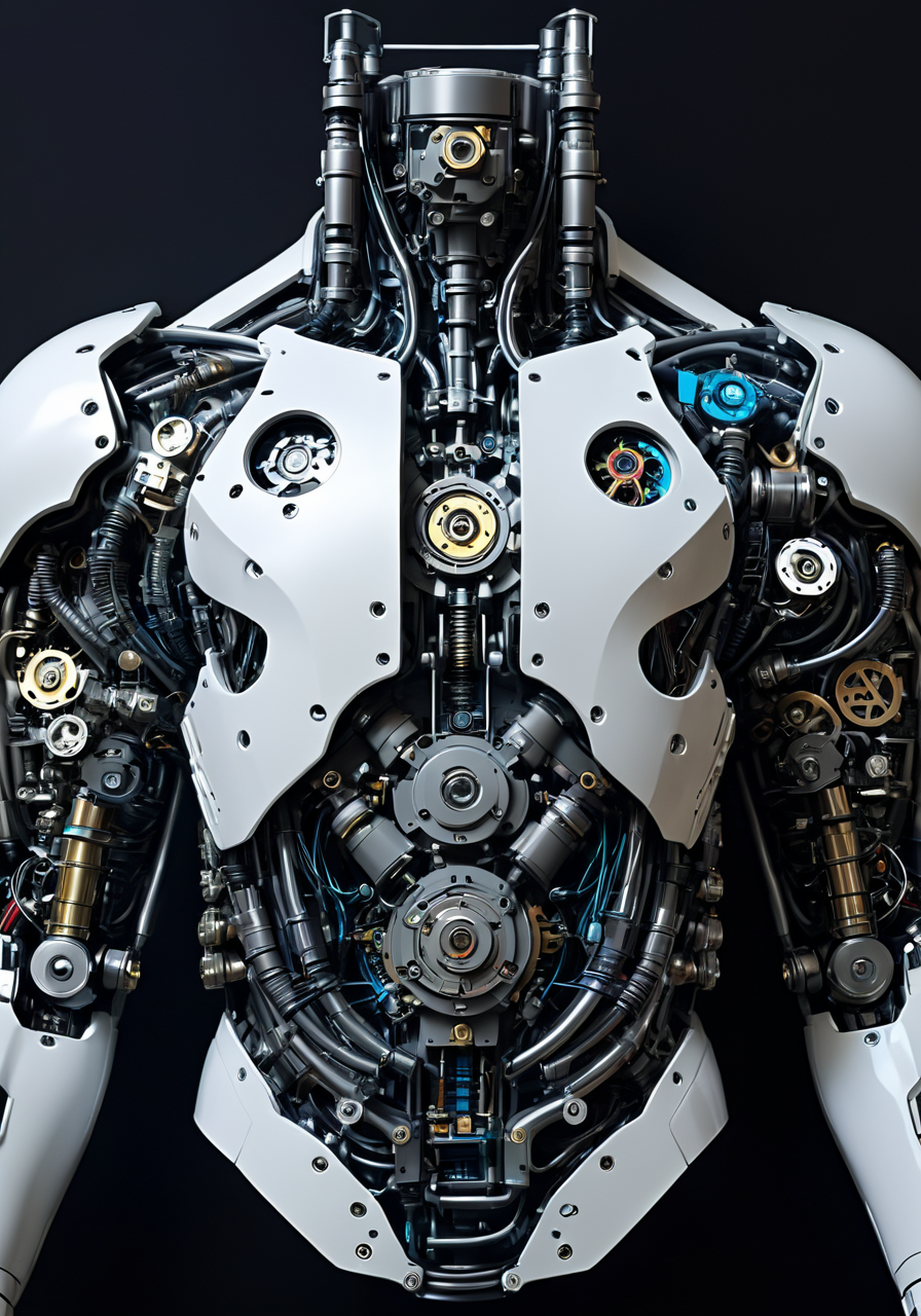 a diagram of a cybernetic torso, <lora:excybertechsdxl:0.6>, excybertechsdxl, best quality, masterpiece, mechanical parts, detailed, intricate