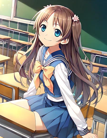 <lora:pony_xl_natsuha:0.8>,natsuha,score_9,score_8_up,score_7_up,source_anime,1girl,cowboy_shot,classroom,sitting_on_chair,:d,smile,sailor,