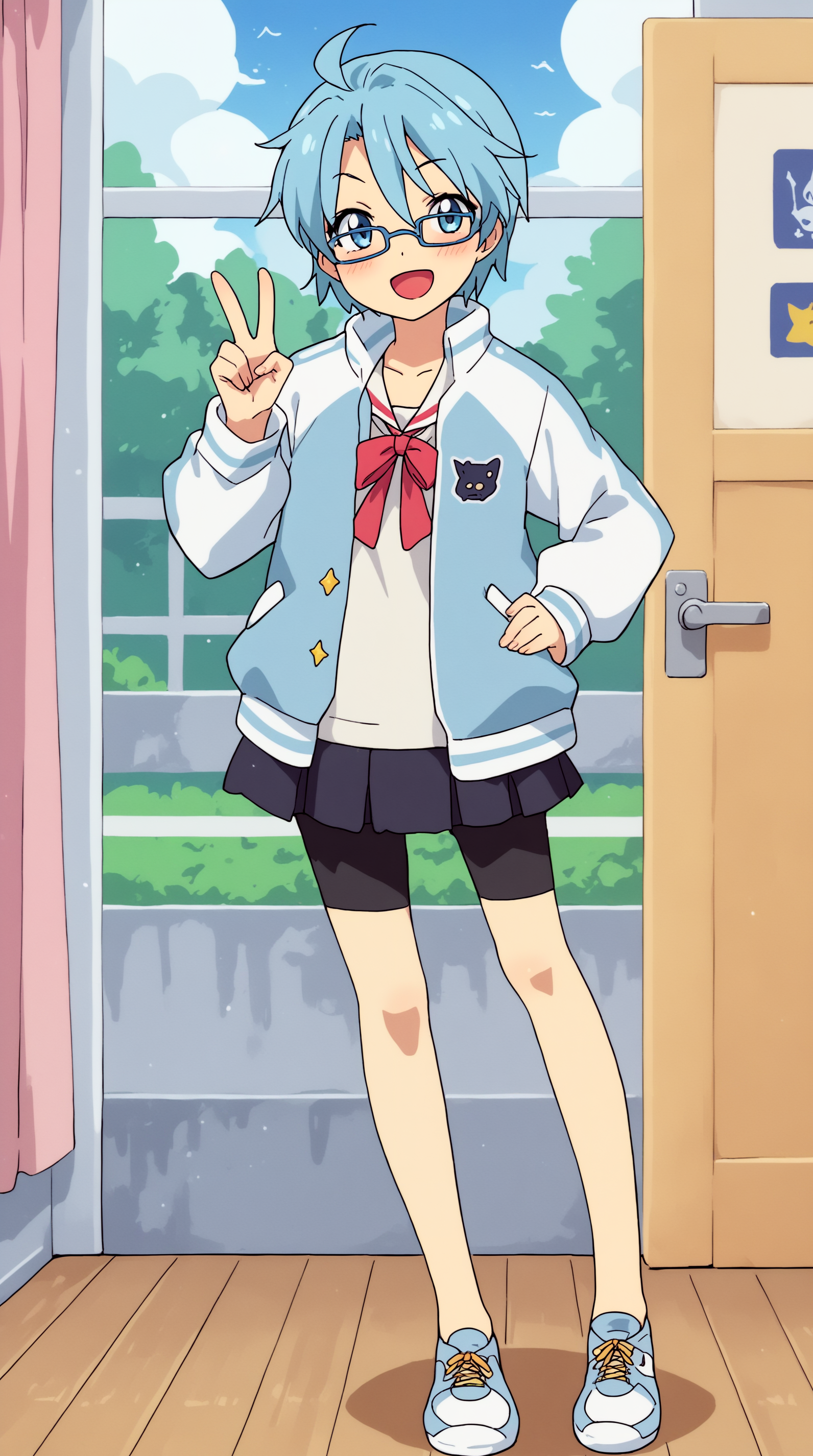 score_9, score_8_up, score_7_up,anime_source, source_anime, best   Aoi Pleiades, Main Outfit, solo, full body, v sign, hand on hips, blush, happy, indoors, school  <lora:JN_Aoi_Pleiades_Pony:0.8>