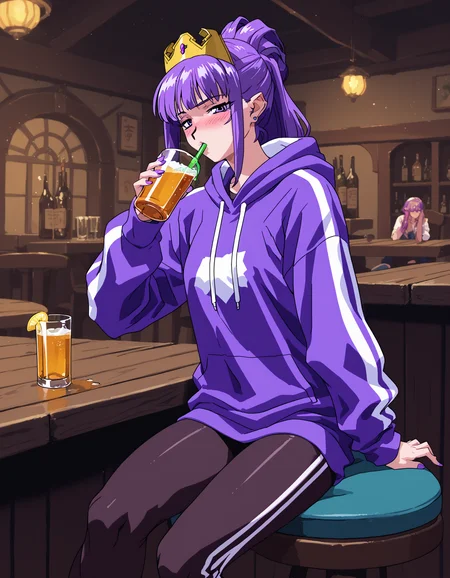 score_9,  score_8_up, score_7_up 1girl, solo, julietta, purple eyes, crown, hoodie, leggings,
drunk, drinking glass, tavern,
<lora:julietta-ponyxl-000053:1> <lora:v1per_risen_v15 - Kopie:0.6> v1p3r1seV6