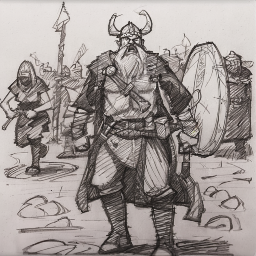 drawix21 old viking on the battlefield, black ink<lora:drawix21:1>