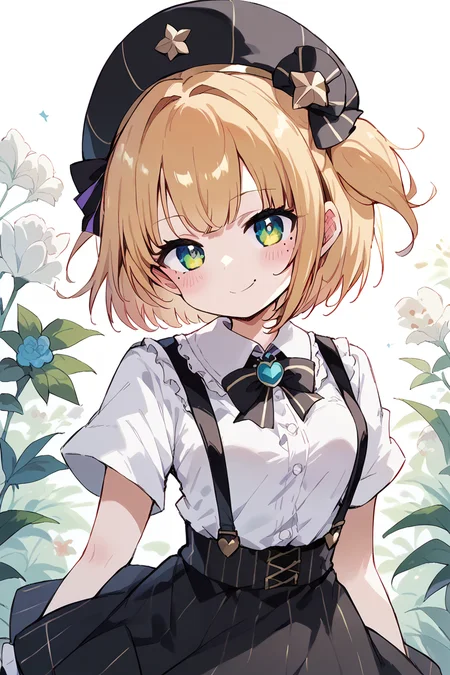 score_9, score_8_up, score_7_up, score_6_up,
<lora:Kihyahya:1> kihyahya, 1girl, solo, virtual youtuber, suspenders, hat, shirt, mole under eye, mole, skirt, white shirt, suspender skirt, black headwear
