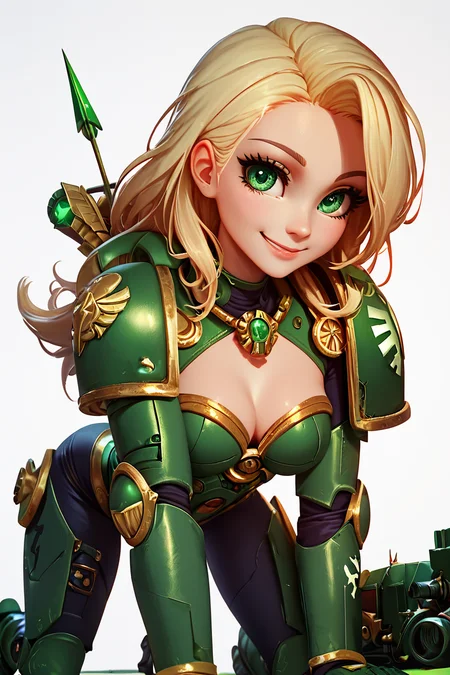 score_9, score_8_up, score_8, medium breasts, (curvy), cute, eyelashes, BREAK, , zzDarkAngel, 1girl, long hair, simple background, white background, green eyes, weapon, gun, pauldrons, shoulder pads, power armor shoulder armor, arrow (symbol), green theme, cowboy shot, <lora:Dark_Angels_Warhammer_40K_PDXL_v2:0.8>, , BREAK, all fours, cleavage, smile, closed mouth, looking at viewer, embedding:zPDXL, Expressiveh, <lora:BeautifulCAT_PDXL:0.8>, <lora:SDXLFaeTastic2400:0.5>, <lora:Expressive_H-000001:0.4>,