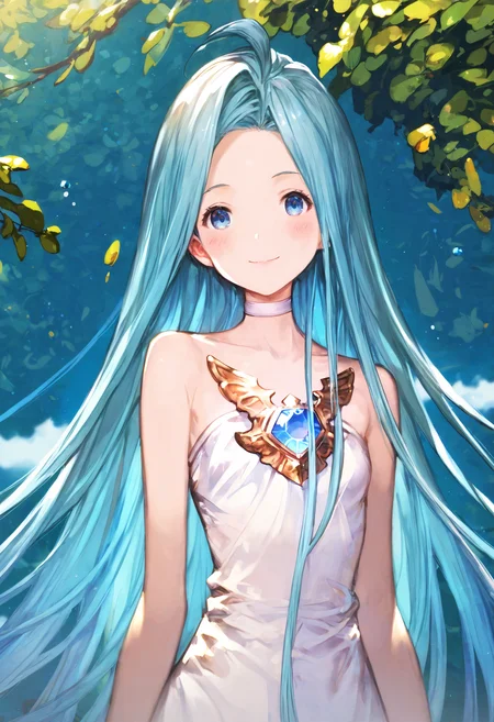 score_9, score_8_up, score_7_up,score_6_up, source_anime, best quality, aesthetic, absurdres,
1girl, solo, smile, blush, (clear eyes:1.2), looking at viewer,
Lyria (Granblue Fantasy), very long hair, blue hair, (body_slim, skinny:1.1), white choker, blue gem, white cami-dress, bare shoulders, strapless, miniskirt,
(clear eyes:1.1), <lora:Lyria-Pony:0.8> <lora:IshikePony:0.3>
