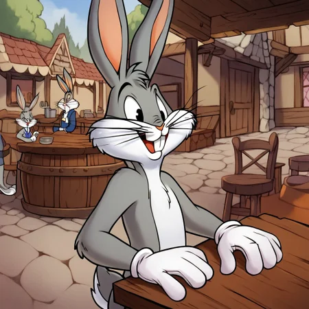 score_9, score_8_up, score_7_up, BREAK, solo, bgs_bny, furry, rabbit, rabbit ears, buck teeth, whiskers, gloves, tail, outdoors, tavern,