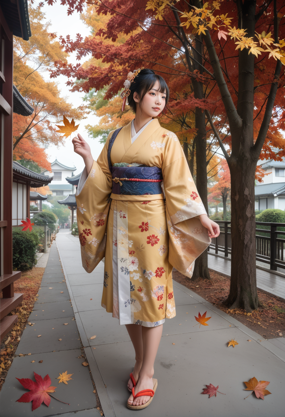 score_9,score_8_up,score_7_up,8k,,ruanyi0722,autumn leaves,tree,,ruanyi0712,floral print,yellow kimono,obijime,sandals,tabi,wide sleeves,1girl,<lora:0722 autumn leaves_v1_pony:0.9>,<lora:0712 kimono_v1_pony:1>