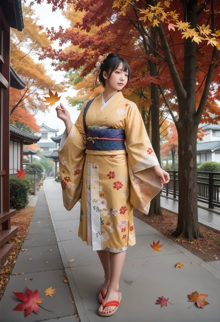 score_9,score_8_up,score_7_up,8k,,ruanyi0722,autumn leaves,tree,,ruanyi0712,floral print,yellow kimono,obijime,sandals,tabi,wide sleeves,1girl,<lora:0722 autumn leaves_v1_pony:0.9>,<lora:0712 kimono_v1_pony:1>