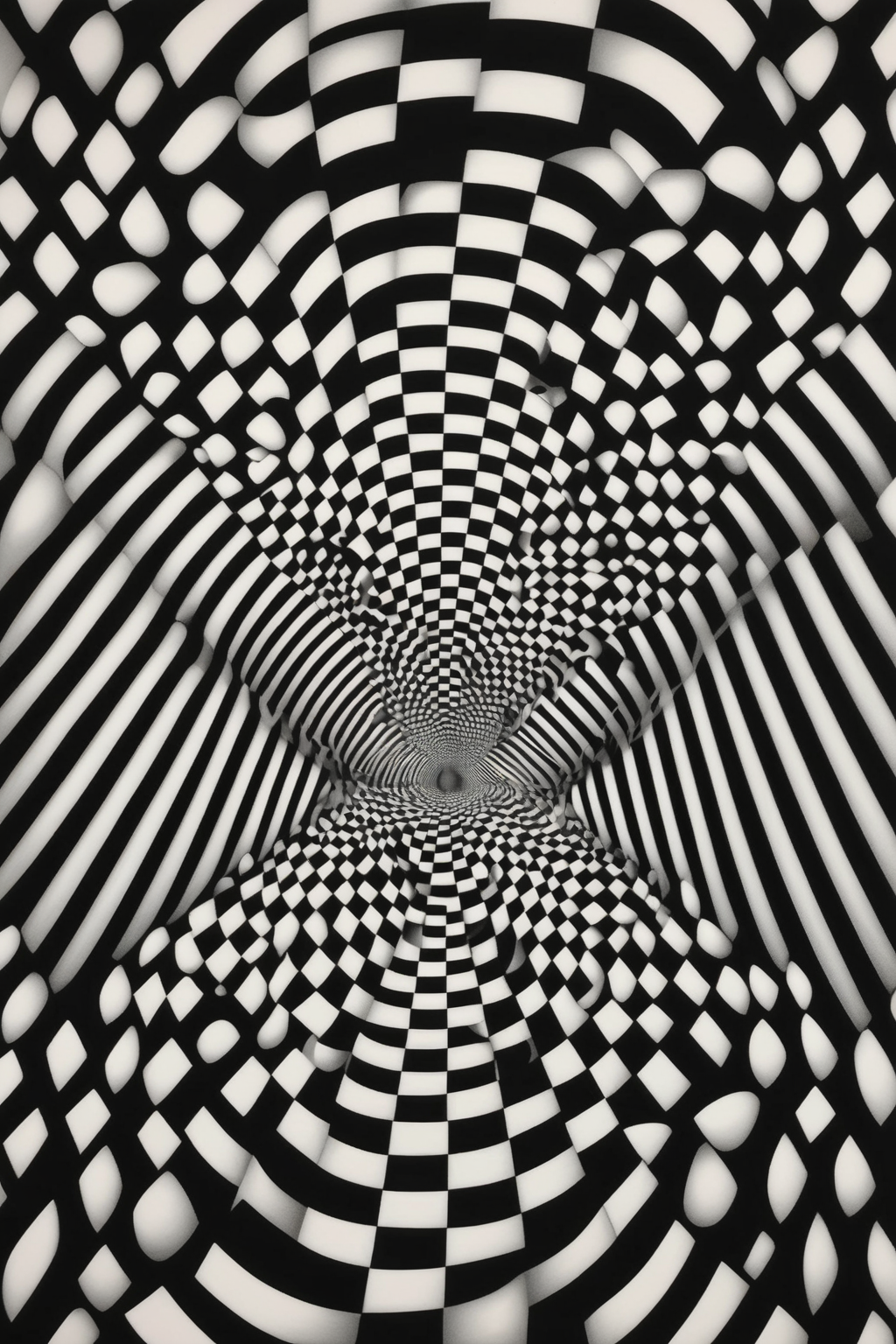<lora:Op Art:1>Op Art - radial symmetric optical illusions, congregation of Swirling faces