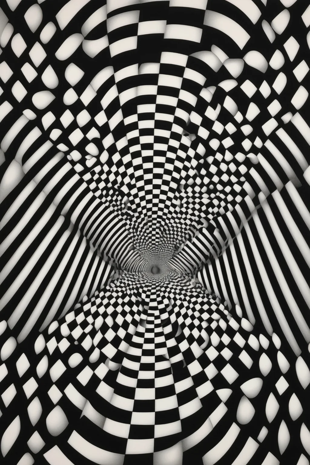 <lora:Op Art:1>Op Art - radial symmetric optical illusions, congregation of Swirling faces