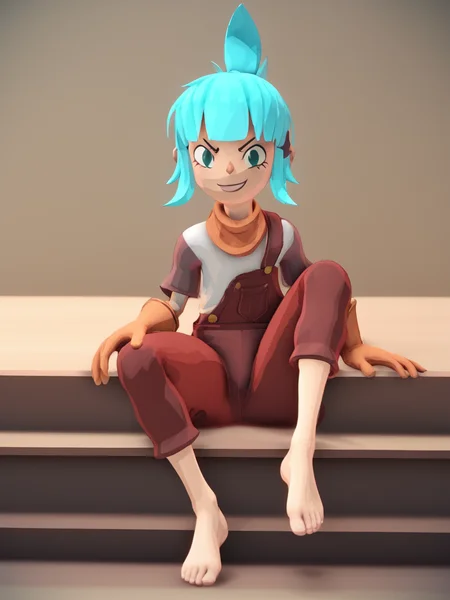 score_4, score_5, score_6, score_9, score_8_up, score_7_up, 1girl, solo, parody, accurate character head, 3D, cel-shaded, angry,
(full body, whole face visible, whole head visible:1.1),
correct anatomy, perfect anatomy, well drawn anatomy,
sigrid, <lora:Sigrid Skagerak (Wavetale) PonyXL_epoch_10:1>, cyan hair, gloves, brown gloves, short hair, overalls, pants, scarf, light skin, ponytail, bangs, short sleeves, hairclip, smile, looking at viewer, red overalls, red pants, teal eyes,
detailed face, perfect face, detailed eyes, perfect eyes, accurate face, accurate eyes,
perfect arms, well drawn arms, same size arms,
(5 fingers:1.2), beautiful fingernails,
perfect hands, well drawn hands, same size hands,
perfect fingers, well drawn fingers, (5 fingers),
good_hands, NEGATIVE_HANDS, <lora:NEGATIVE_HANDS:1>, <lora:pony_good_hands:0.9>
(foreshortened legs, anatomically-correct legs, left foot on left leg, right foot on right leg, perfect legs, same size feet:1.2)
(barefoot, bare feet, feet, soles, bare soles, bare legs:1.1),
(both soles visible, well drawn soles, smooth soles, both ankles visible, well drawn ankles:1.3),
(both feet visible, detailed feet, well drawn feet, perfect feet, pretty feet, cute feet, short feet, petite feet:1.1),
(soles visible, showing soles, soles in focus, feet in focus, feet up close:1.1),
beautiful toenails, <lora:NegfeetV2:1>,
(all toes visible, detailed toes, well drawn toes, pretty toes, perfect toes, anatomically correct toes:1.1),
(5 toes:1.3), <lora:Psycho_FeetPov2:0.8>, feet together,