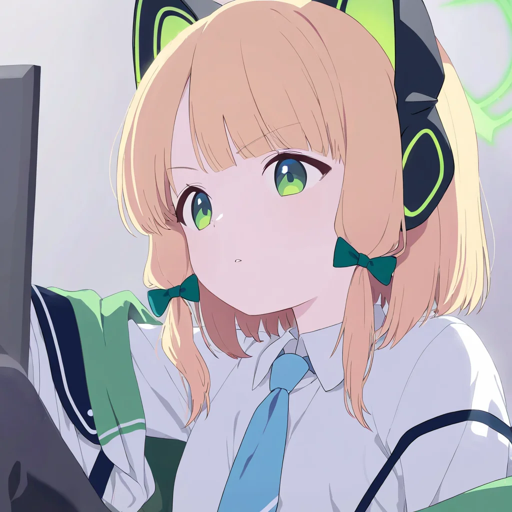 1girl,midori \(blue archive\),,masterpiece, best quality, very aesthetic, absurdres,,simple background, solo, virtual youtuber, looking at viewer,upper body, <lora:blue still-NAI:0.8>
