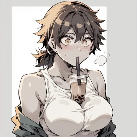 score_9, score_8_up, score_7_up,   <lora:0nn4t0:1> 0nn4t0, 1girl, blush, short hair
,bubble tea challenge, big breasts,<lora:bubble_tea_challenge:1>