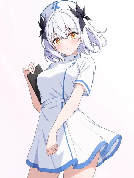 1girl,livia\\(resonance\\),solo,simple background,white background,looking at viewer,,cowboy shot,nurse,<lora:livia(resonance)-000014:0.9>, masterpiece, best quality, very aesthetic, absurdres