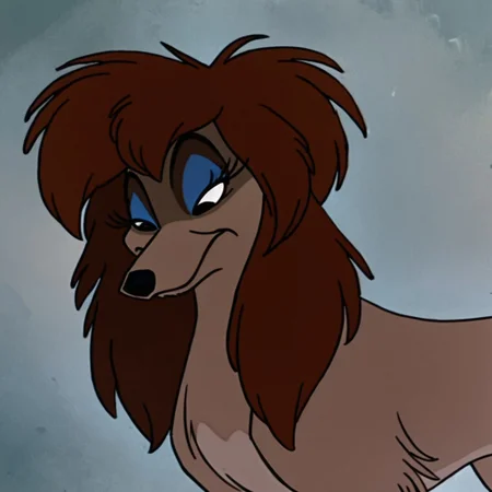 score_9, score_8_up, score_7_up
Rita, Saluki, Dog, Female Dog, feral, non-anthro, light-brown fur, Brown forelegs, Dark brown ears, dark brown hair, eyelashes, blue eyeshadow, black nose, black eyes, large eyes, cartoon, disney, Solo, 1girl, sitting smiling, eyes open