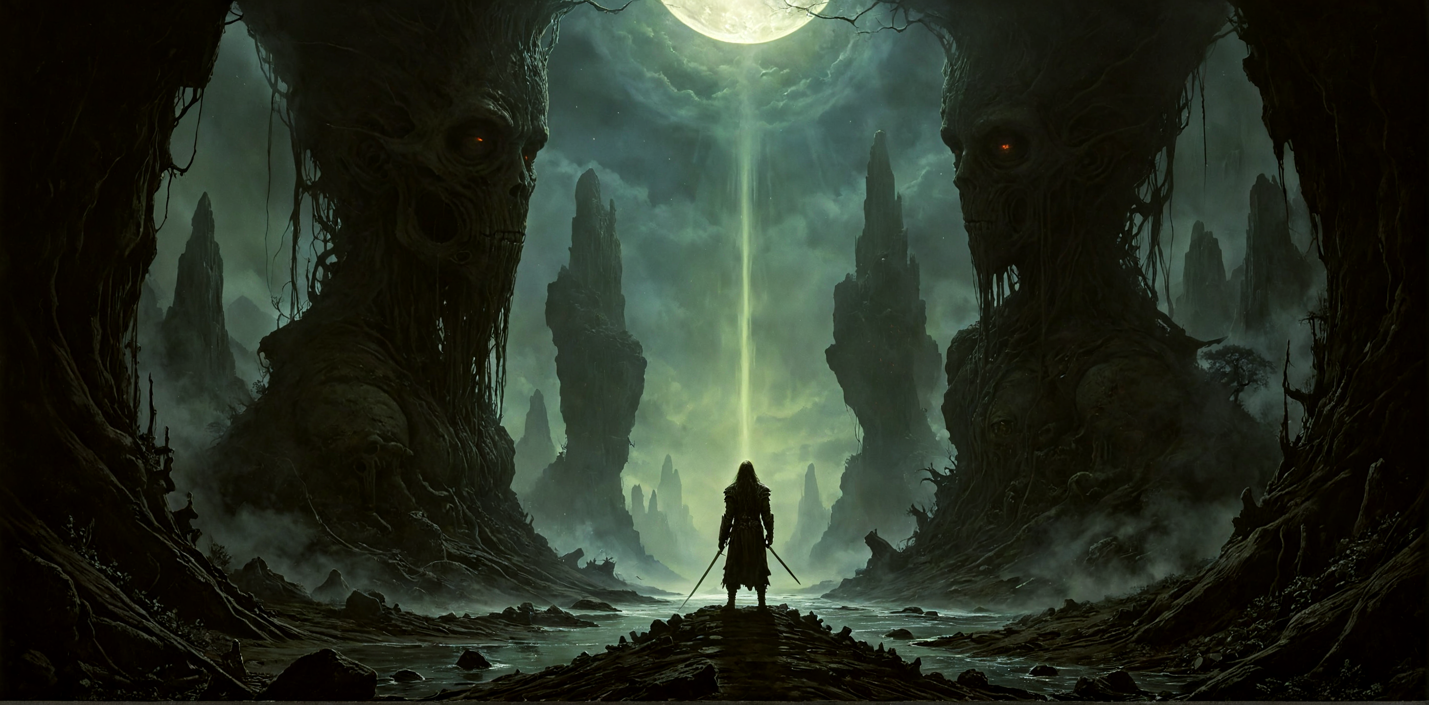 <lora:zavy-cntrst-sdxl:1.3> Panoramic shot, Envision a piece of art that combines the dark, gritty atmospheres of Frank Frazetta, H.R. Giger with the vibrant, dynamic styles of Noah Bradley, Howard Pyle to create a sense of wonder and awe, inspired by the imaginative styles of Brian Froud, Don Maitz and brought to life by the visionary styles of Grant Wood, Greg Rutkowski. <lora:add-detail-xl:1.5><lora:Consistency Corrector XL:0.4>
