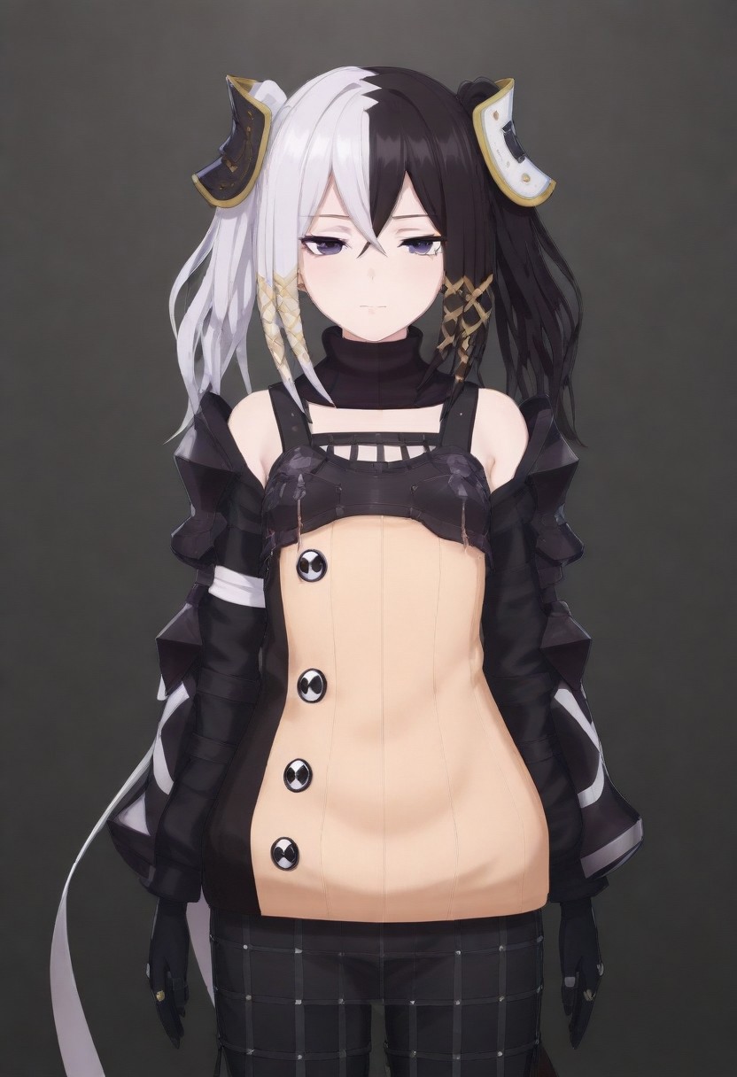 masterpiece, best quality, amazing quality,,, shiny skin,,,,,,<lora:Zesshi_Zetsumei:1> Z3ssh1Z3ts0m31, white hair, multicolored hair, black hair, long hair, two-tone hair, black eyes, gloves, jewelry, black gloves, hair ornament, skirt, pantyhose, ribbon,