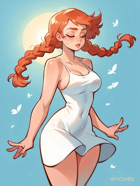 score_9, score_8_up, score_7_up, score_6_up, score_5_up, score_4_up, curvy, 1girl, <lora:ph1lt0m4t0XLP:0.75> ph1lt0m4t0, sun dress, twin braids, ginger hair, wind