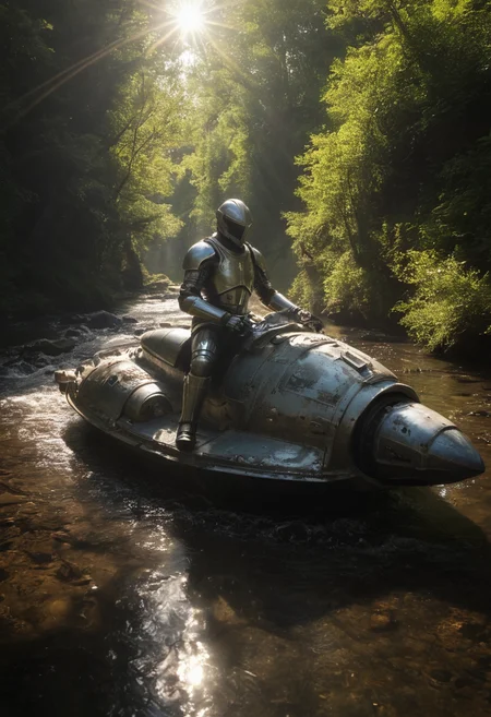 knight in shining armor,  riding a spaceship, creek, bright sunlight, chiaroscuro,  <lora:xl_more_art-full_v1:0.5>,  <lora:add-detail-xl:0.75>