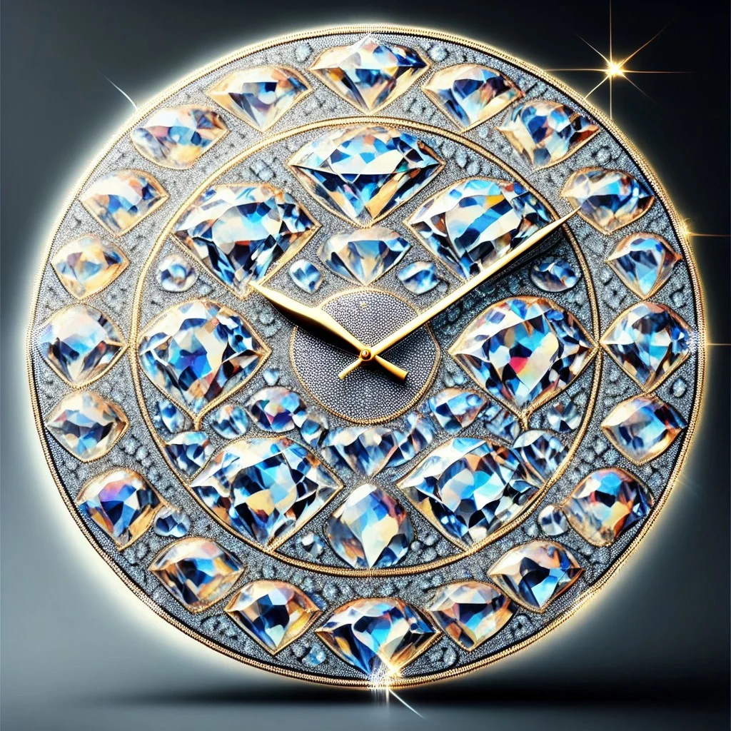 (photorealistic), clock made of diamonds, iridescent, score_9