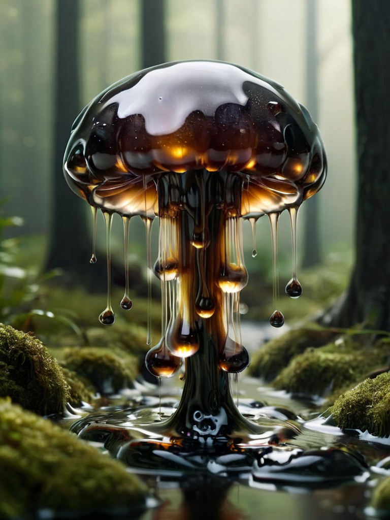 ral-motoroil jellyfish,mushroom, nature, forest, outdoors, tree, walking, water, river <lora:ral-motoroil-sdxl:1> ral-motoroil